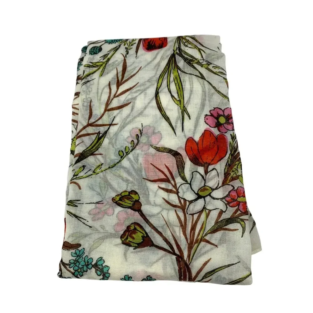Unbranded Rectangular Scarf Semi Sheer White Multicolor Floral Print 50 X 52